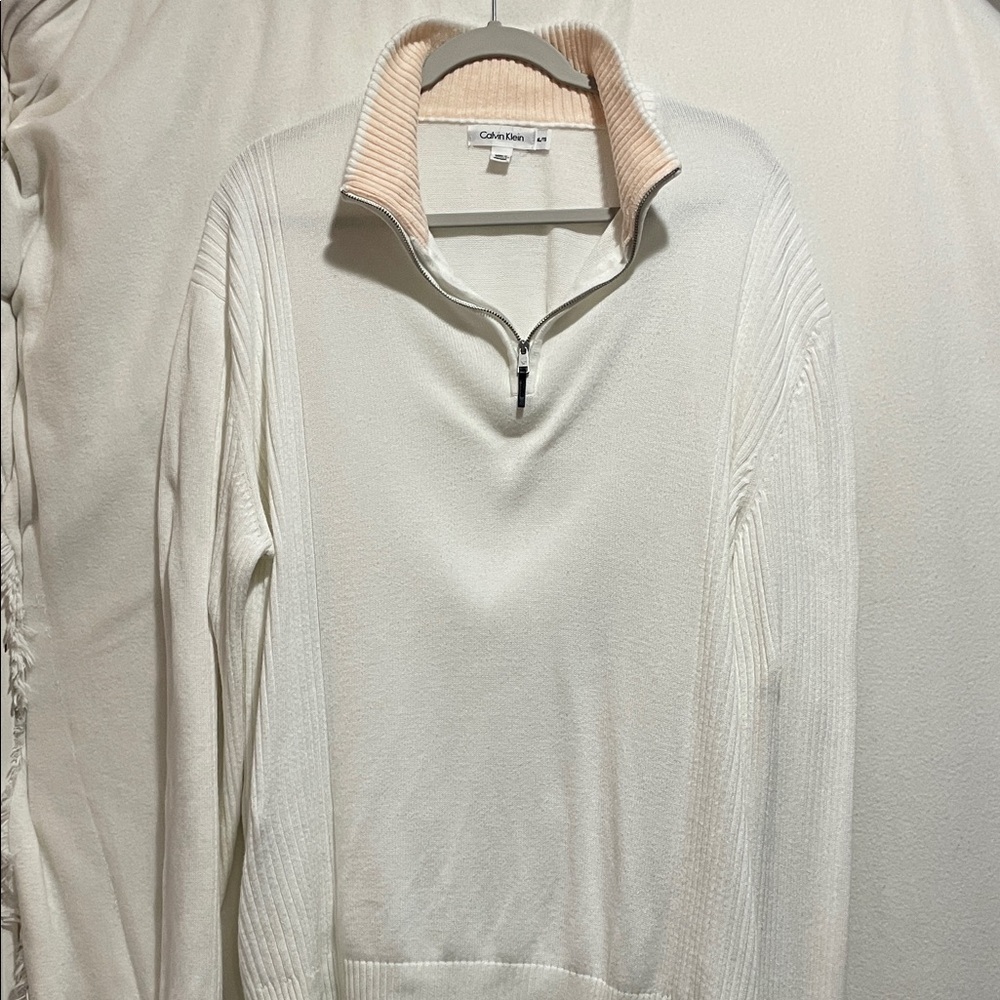 Calvin Klein Men's Cream Zip-Up Sweater